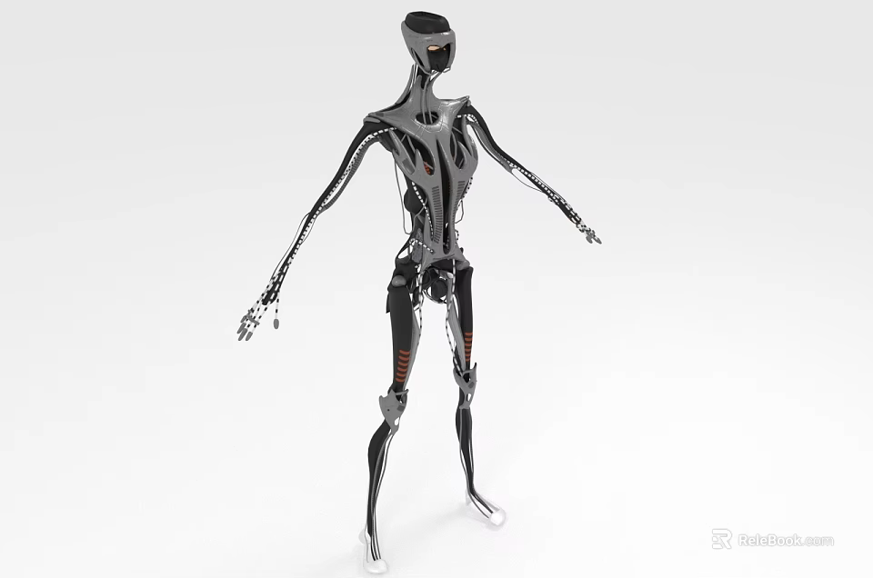 Futuristic Robot With Detailed Mechanical Body Structure And Metallic Red Accents 3d model 