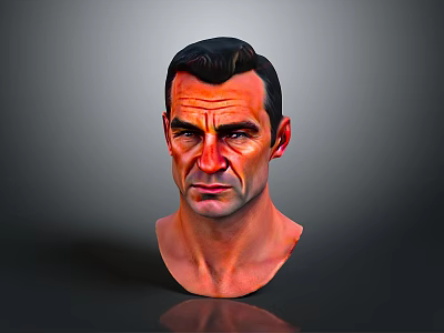 3D Model of Male Character Head With Realistic Facial Features And Gray Gradient Background 3d model