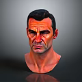 3D Model of Male Character Head With Realistic Facial Features And Gray Gradient Background