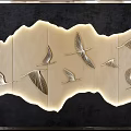 Elegant Modern Wall Decor With Crane Silhouettes And Illuminated Wavy Design
