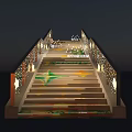 Illuminated Staircase With Star Shaped Decorations And Green Patterns At Night With Warm Lighting