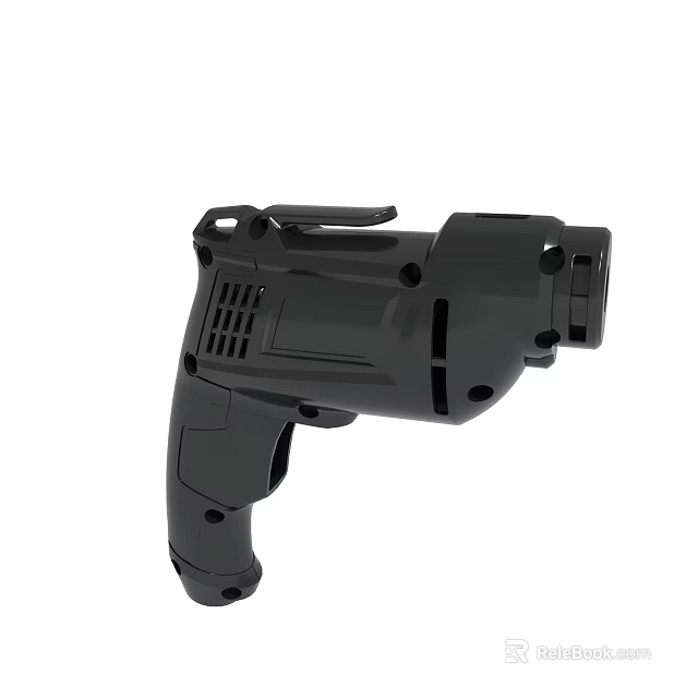 Black Handheld Electric Drill With Ergonomic Handle And Ventilation Holes 3d model