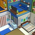 Cartoon Scene Of Colorful Multi Layered Room Model With Various Furniture And Decorations