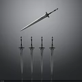 Medieval Swords Display With Floating And Four Standing Blades On Gray Background
