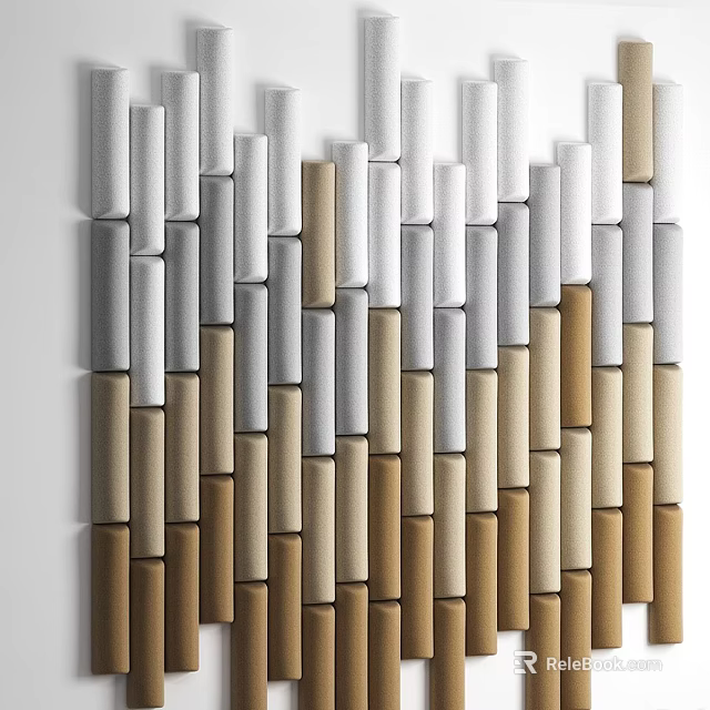 Modern Textured Wall Decor With Vertical Neutral Rectangular Panels And Geometric Arrangement 3d model 