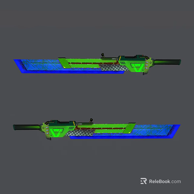 Futuristic Dual Weapons Featuring Green Blue Glowing Blades And Detailed Design 3d model 