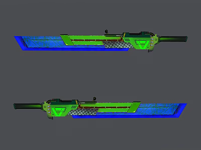 Futuristic Dual Weapons Featuring Green Blue Glowing Blades And Detailed Design 3d model