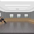 School Modern Auditorium Interior With Large Screen Lectern And People Sitting On Stepped Seats