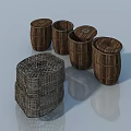 Swing Door Design With Wooden Barrels And Woven Basket Decorations