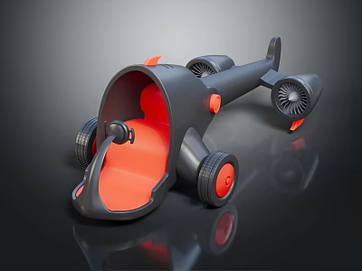 Futuristic Cosmic Spacecraft Model With Orange Interior And Jet Propulsion Design 3d model