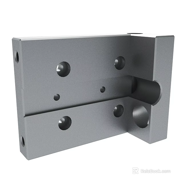 Gray Rectangular Metal Mechanical Part With Multiple Holes And Cylindrical Structure 3d model 