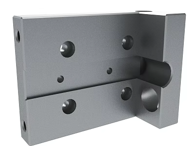 Gray Rectangular Metal Mechanical Part With Multiple Holes And Cylindrical Structure 3d model