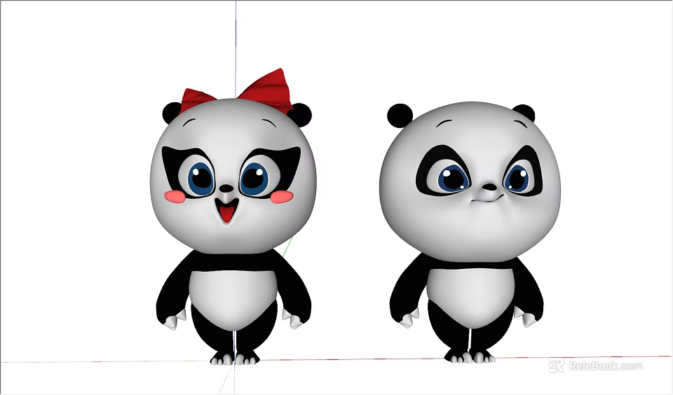 Cute Panda Dolls With Red Bow And Adorable Expressions Cartoon Design Stuffed Toys 3d model 
