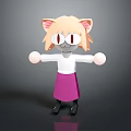 Animated Game Character With Blonde Hair Cat Ears Red Eyes White Top And Purple Skirt