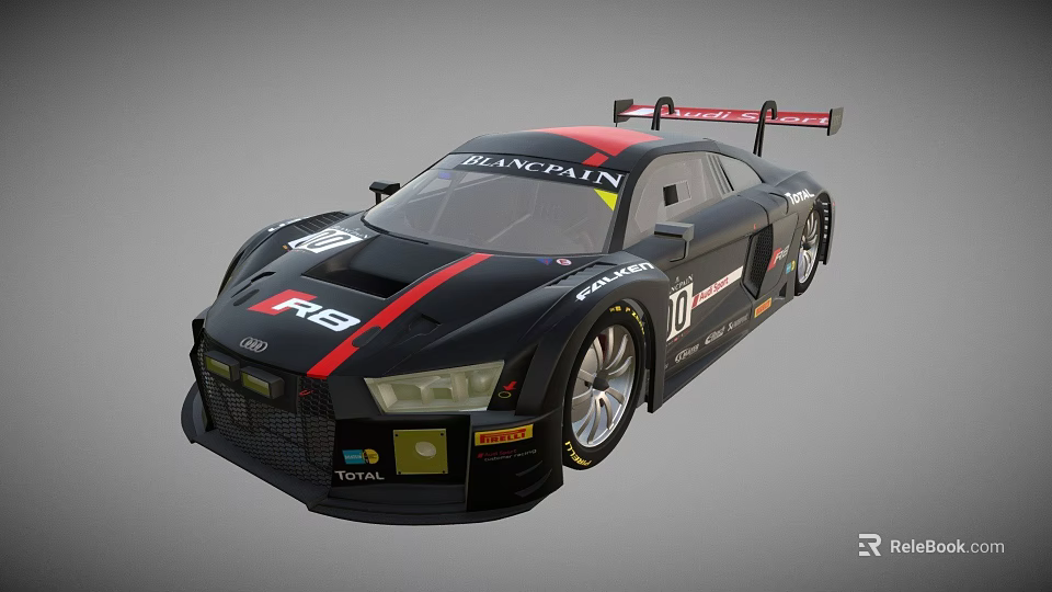 Audi R8 Racing Car Black Body With Red Stripes Brantan Logo Number 07 Sponsor Stickers 3d model 