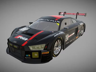 Audi R8 Racing Car Black Body With Red Stripes Brantan Logo Number 07 Sponsor Stickers 3d model