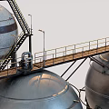 Industrial Equipment with Various Shapes Sizes Ladders Pipes and Metal Structure