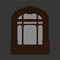 Traditional Brown Arched Door With Ornate Carved Design And Glass Panels