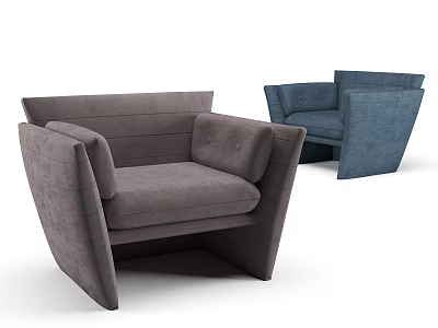 Two Gray And Blue Modern Single Sofas With Geometric Upholstered Design 3d model