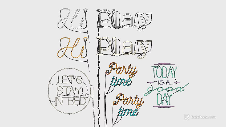 Decorative Lights With Playful Party Messages And Cheerful Good Day Designs 3d model 