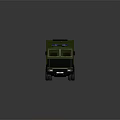 Green Military Truck With Large Cargo Body And Blue Emergency Lights On Roof