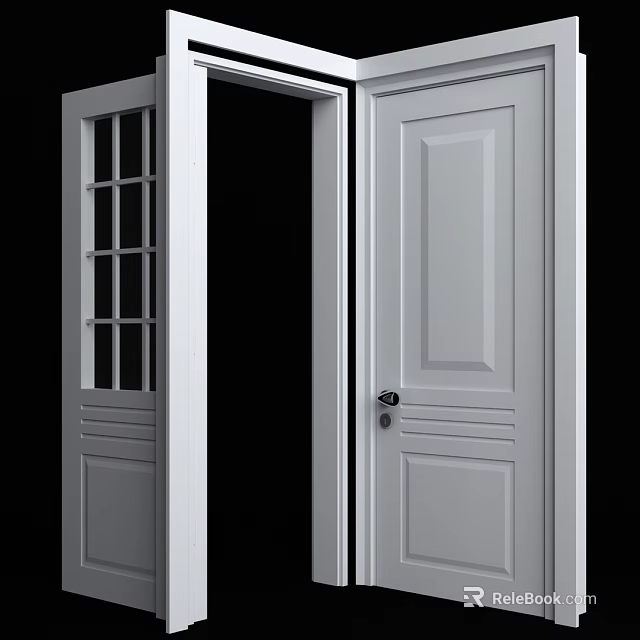 Modern White Hinged Doors With Glass Panel And Solid Design For Home Interior 3d model 