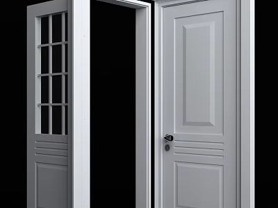 Modern White Hinged Doors With Glass Panel And Solid Design For Home Interior 3d model