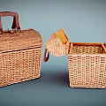 Handwoven Wicker Boxes One Closed With Leather Handle And One Open With Compartments