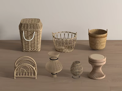 Modern New Chinese Style Ornaments Combination New Chinese Style Bamboo Basket Bamboo Sketches Bamboo Artwork 3d model