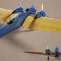 Blue And Yellow Twin Engine Fighter Jet With American Stars And Stripes Insignia