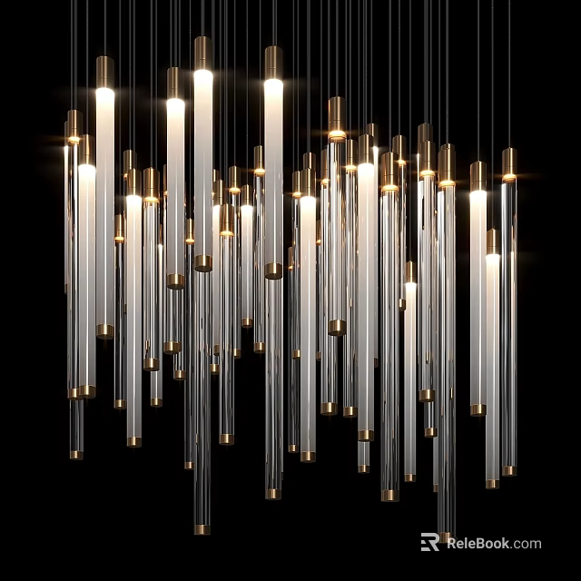 Elegant Modern Transparent Tube Chandelier With Gold Accents And Warm Lighting 3d model 
