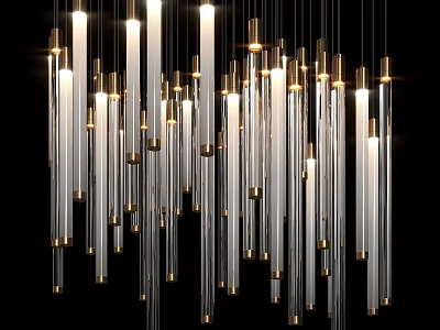 Elegant Modern Transparent Tube Chandelier With Gold Accents And Warm Lighting 3d model