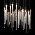 Elegant Modern Transparent Tube Chandelier With Gold Accents And Warm Lighting