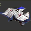 Futuristic Low Poly 3D Model Aircraft with Blue White Red Geometric Shiny Surface Design