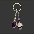 Stylish Fashion Accessory Keychain With Pearl Chain Blue Gemstone And Silver Helmet Pendants