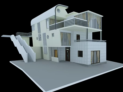 Modern Single Family House Featuring Balcony Stairs And Contemporary Design 3d model
