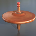 Brown Wooden Top With Round Base Pointed Bottom And Red Tip 3d model