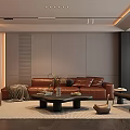 Modern Living Room Interior Design With Marble TV Wall Bookshelf Coffee Table And Sofa