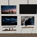 Multiple Modern TVs with Wall Mount and Wheeled Stand Display Natural Scenery 3d model