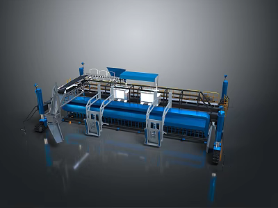 Blue Industrial Mechanical Machine With Conveyor System Control Panels And Support Frames 3d model