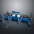 Blue Industrial Mechanical Machine With Conveyor System Control Panels And Support Frames 3d model