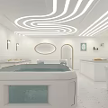Modern White Swimming Pool Interior With Curved Light Strip Ceiling And Wall Lamps