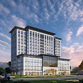 Modern Multi Storey Building With Chinese Style Roof Large Windows And Plaza