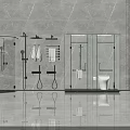 Modern Shower Head Design In Bathroom With Glass Enclosure Gray Marble Wall And Towel Rack