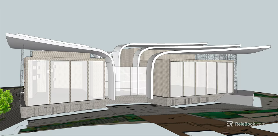 Modern Museum Building Exterior With Curved Design And Large Glass Windows 3d model 