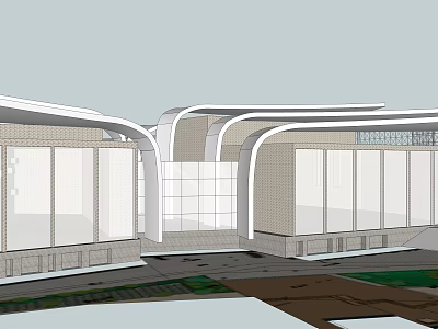 Modern Museum Building Exterior With Curved Design And Large Glass Windows 3d model