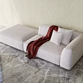 Light Gray Lazy Sofa with Red Blanket White Cushion on Marble Floor and Beige Wall 3d model