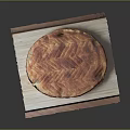 Freshly Baked Round Bread on Wooden Board with Golden Brown Texture