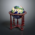 Decorative Globe With Blue Green Earth Surface On Ornate Red Wooden Stand