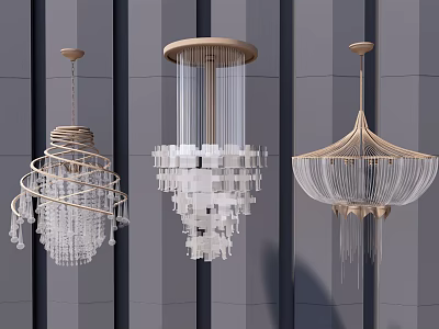 Modern Crystal Chandeliers With Spiral Design Hanging Pendants And Wooden Frames 3d model